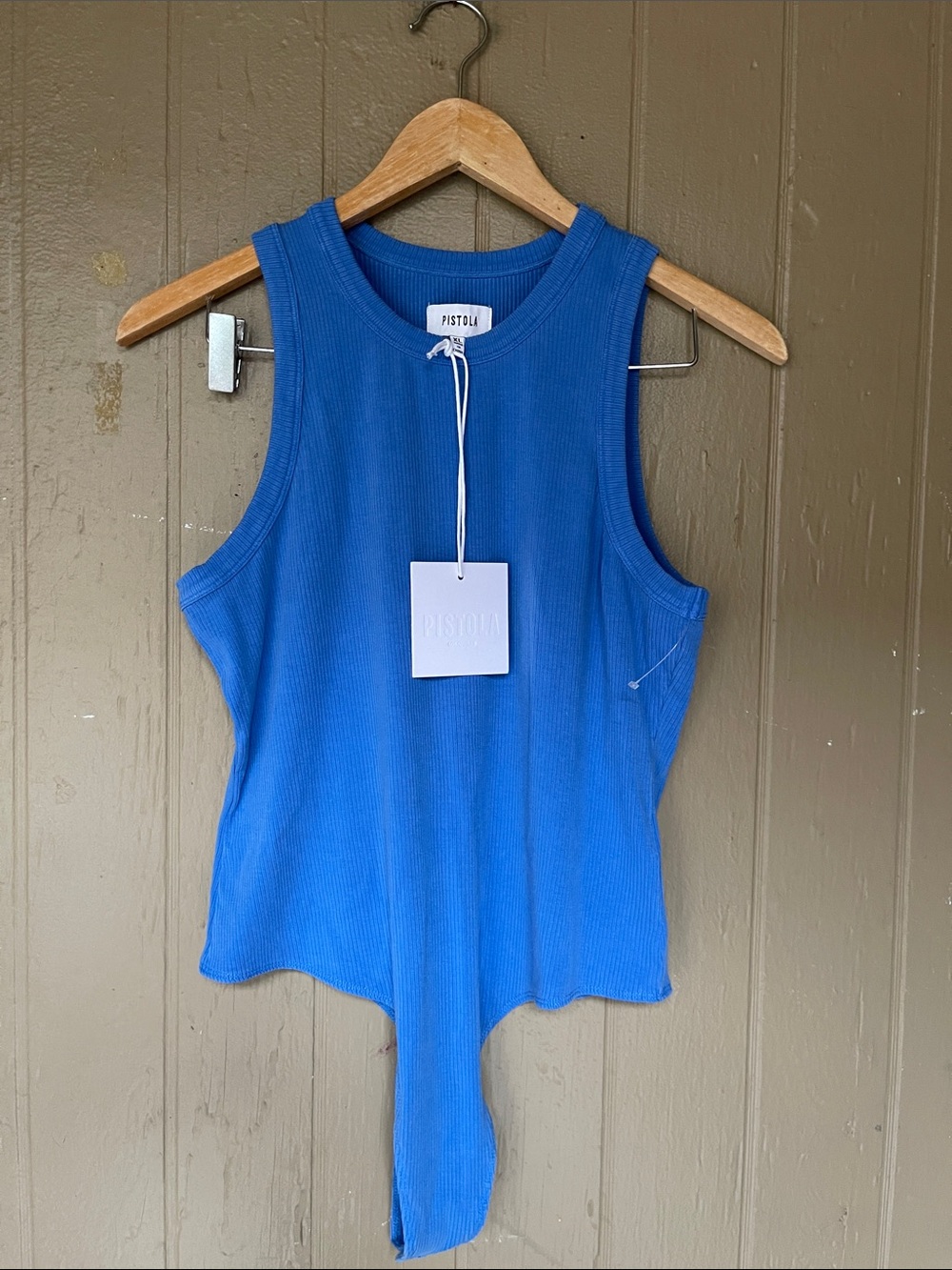 Pistola Blake Ribbed Sleveless Bodysuit in Azure Blue Size XL